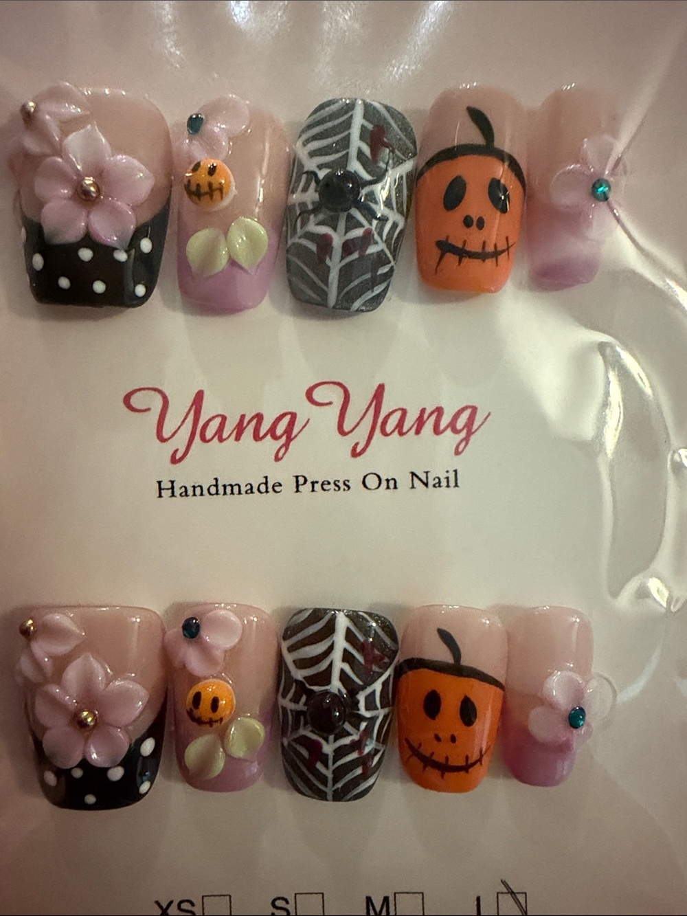 Halloween Press-On Nail Set - Pink, Orange, Black